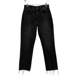 Noend High Rise Straight Crop Jeans Womens 26 Black Raw Hem Button Fly Edgy USA